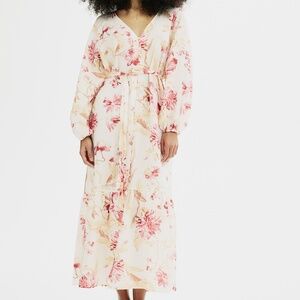 H&M Floral Puff Sleeve Crepe Dress